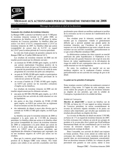 Thumbnail CIBC (Canadian Imperial Bank of Commerce) Quarterly Report 2008-q3