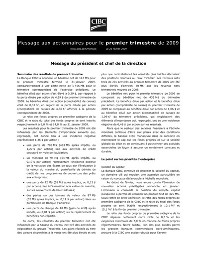 Thumbnail CIBC (Canadian Imperial Bank of Commerce) Quarterly Report 2009-q1