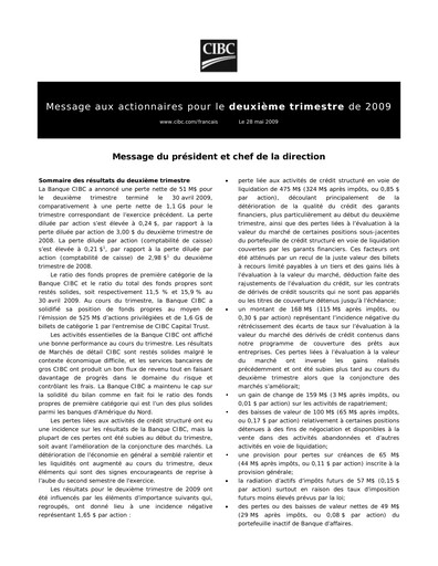 Thumbnail CIBC (Canadian Imperial Bank of Commerce) Quarterly Report 2009-q2