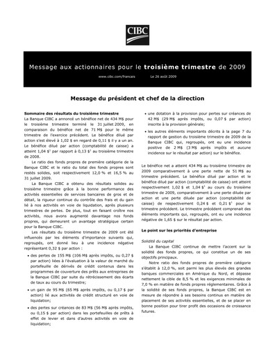 Thumbnail CIBC (Canadian Imperial Bank of Commerce) Quarterly Report 2009-q3