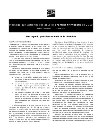 Thumbnail CIBC (Canadian Imperial Bank of Commerce) Quarterly Report 2010-q1