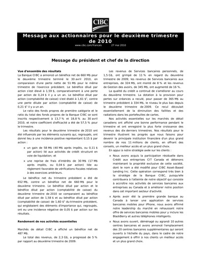 Thumbnail CIBC (Canadian Imperial Bank of Commerce) Quarterly Report 2010-q2