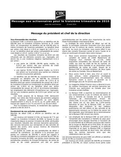 Thumbnail CIBC (Canadian Imperial Bank of Commerce) Quarterly Report 2010-q3