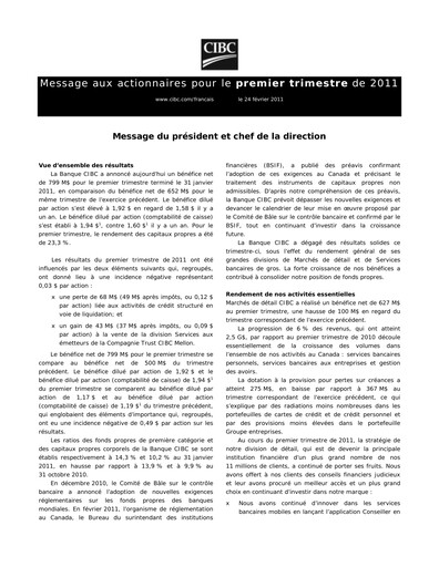 Thumbnail CIBC (Canadian Imperial Bank of Commerce) Quarterly Report 2011-q1