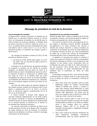 Thumbnail CIBC (Canadian Imperial Bank of Commerce) Quarterly Report 2011-q2
