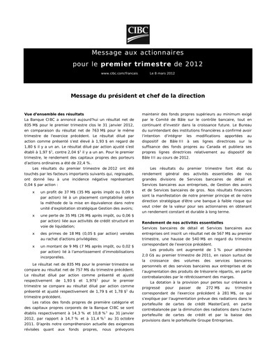 Thumbnail CIBC (Canadian Imperial Bank of Commerce) Quarterly Report 2012-q1