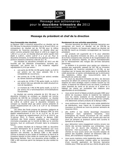 Thumbnail CIBC (Canadian Imperial Bank of Commerce) Quarterly Report 2012-q2