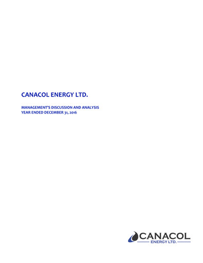 Thumbnail Canacol Energy Financial Report 2016