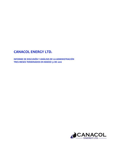 Thumbnail Canacol Energy Financial Report 2016-q1