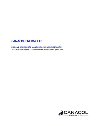 Thumbnail Canacol Energy Financial Report 2016-q3