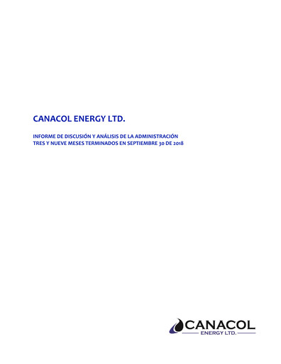 Thumbnail Canacol Energy Financial Report 2018-q3