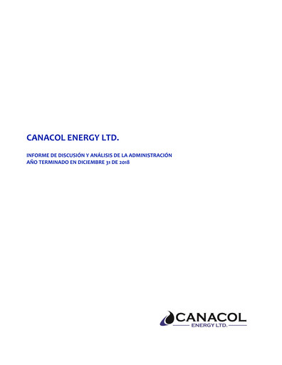Thumbnail Canacol Energy Financial Report 2018