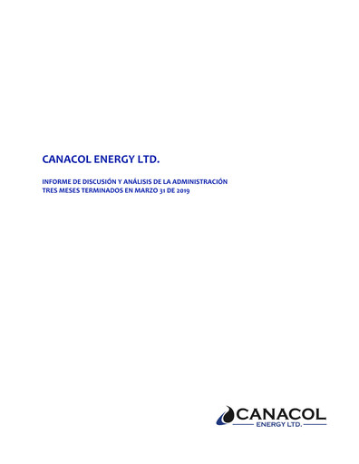 Thumbnail Canacol Energy Financial Report 2019-q1
