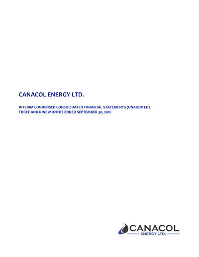 Thumbnail Canacol Energy Quarterly Report 2016-q3
