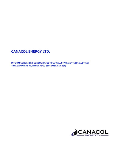 Thumbnail Canacol Energy Quarterly Report 2017-q3