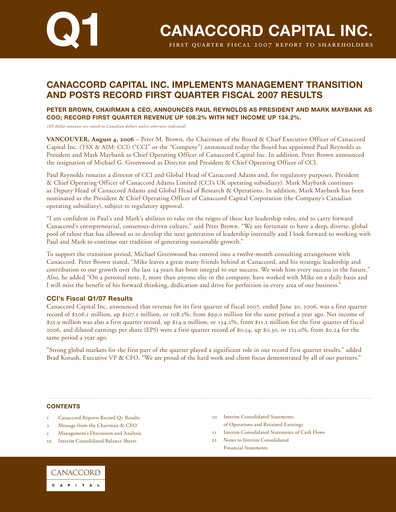 Miniature Canaccord Genuity Group Rapport trimestriel 2007-q1