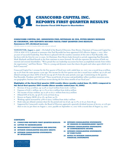 Miniature Canaccord Genuity Group Rapport trimestriel 2008-q1
