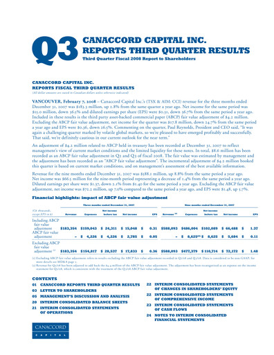 Miniature Canaccord Genuity Group Rapport trimestriel 2008-q3