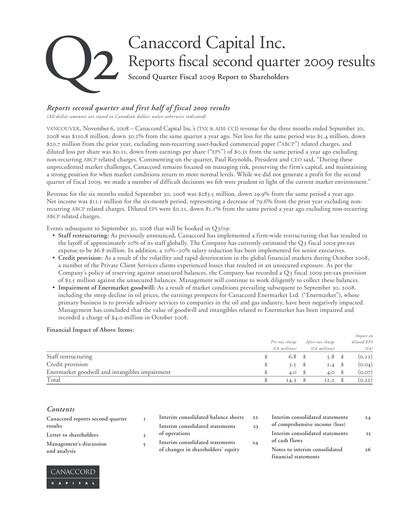 Miniature Canaccord Genuity Group Rapport trimestriel 2009-q2
