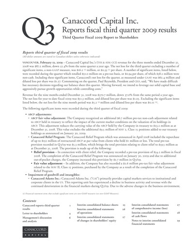 Miniature Canaccord Genuity Group Rapport trimestriel 2009-q3