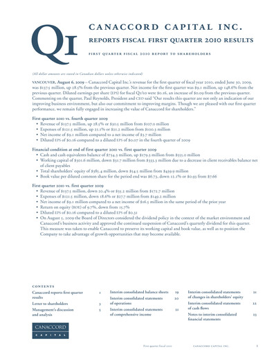Miniature Canaccord Genuity Group Rapport trimestriel 2010-q1