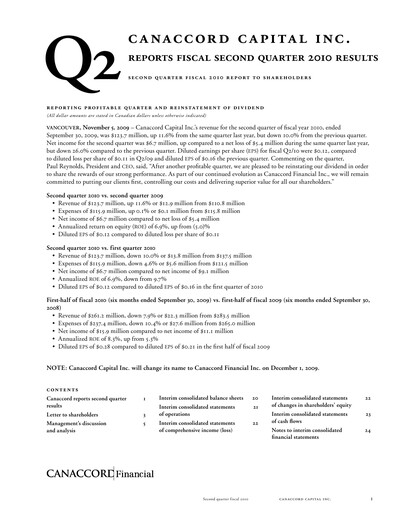 Miniature Canaccord Genuity Group Rapport trimestriel 2010-q2