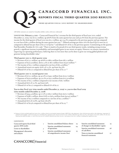 Miniature Canaccord Genuity Group Rapport trimestriel 2010-q3