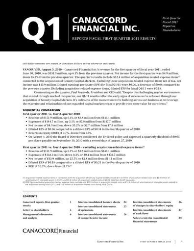 Miniature Canaccord Genuity Group Rapport trimestriel 2011-q1