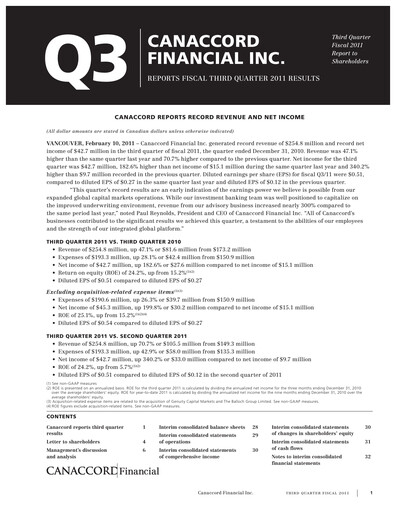 Miniature Canaccord Genuity Group Rapport trimestriel 2011-q3