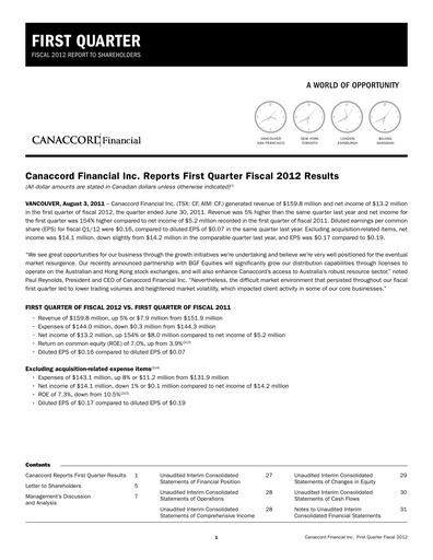Miniature Canaccord Genuity Group Rapport trimestriel 2012-q1