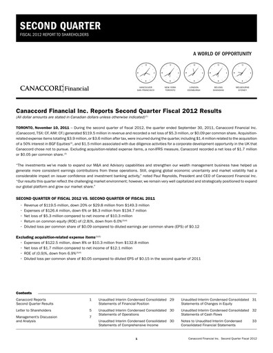 Miniature Canaccord Genuity Group Rapport trimestriel 2012-q2
