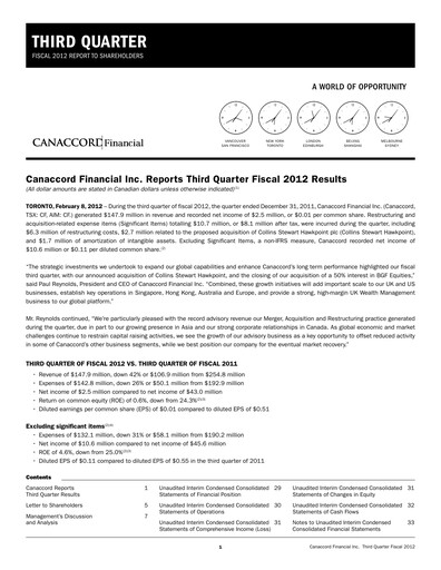 Miniature Canaccord Genuity Group Rapport trimestriel 2012-q3