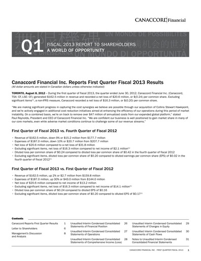 Miniature Canaccord Genuity Group Rapport trimestriel 2013-q1