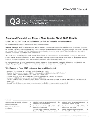 Miniature Canaccord Genuity Group Rapport trimestriel 2013-q3