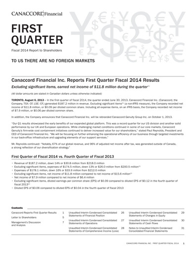 Miniature Canaccord Genuity Group Rapport trimestriel 2014-q1