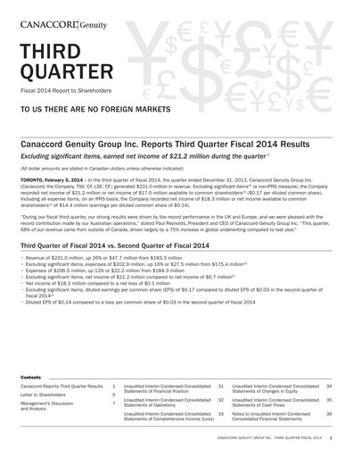 Miniature Canaccord Genuity Group Rapport trimestriel 2014-q3