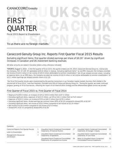 Miniature Canaccord Genuity Group Rapport trimestriel 2015-q1