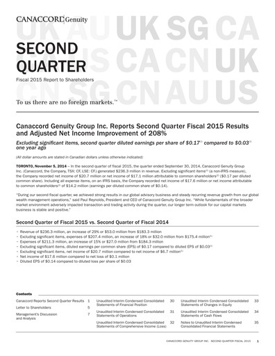 Miniature Canaccord Genuity Group Rapport trimestriel 2015-q2