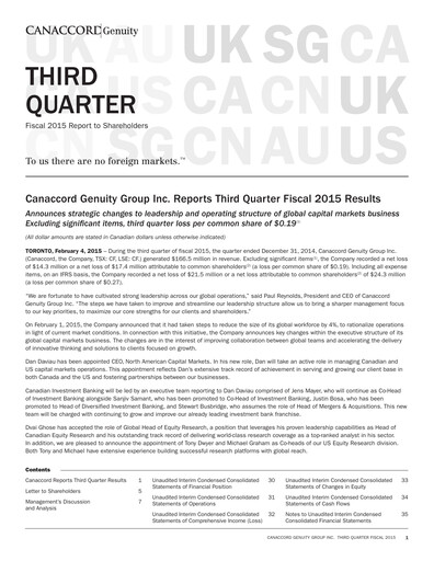 Miniature Canaccord Genuity Group Rapport trimestriel 2015-q3