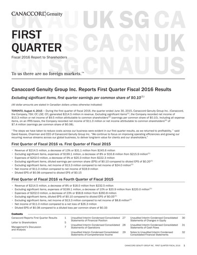 Miniature Canaccord Genuity Group Rapport trimestriel 2016-q1