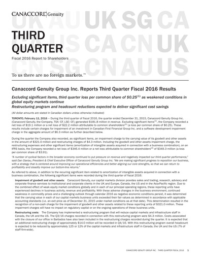 Miniature Canaccord Genuity Group Rapport trimestriel 2016-q3