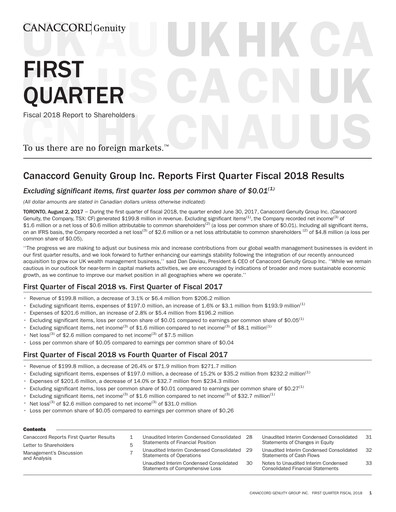 Miniature Canaccord Genuity Group Rapport trimestriel 2018-q1