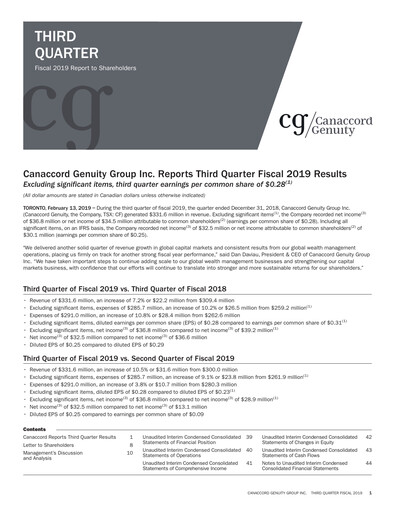 Miniature Canaccord Genuity Group Rapport trimestriel 2019-q3