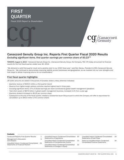 Miniature Canaccord Genuity Group Rapport trimestriel 2020-q1