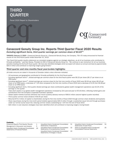 Miniature Canaccord Genuity Group Rapport trimestriel 2020-q3