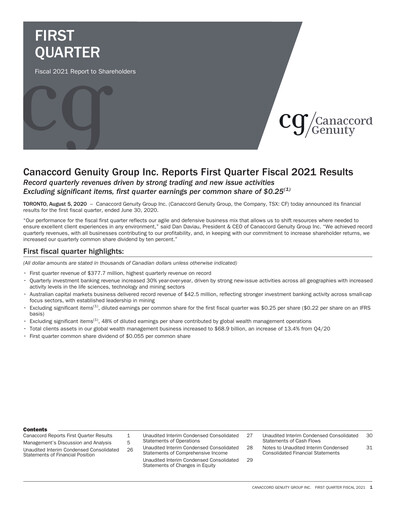Miniature Canaccord Genuity Group Rapport trimestriel 2021-q1