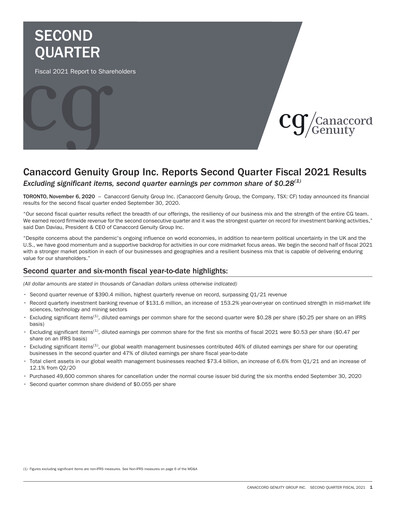 Miniature Canaccord Genuity Group Rapport trimestriel 2021-q2