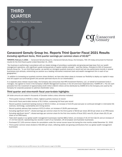 Miniature Canaccord Genuity Group Rapport trimestriel 2021-q3