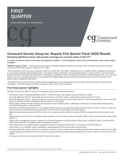 Miniature Canaccord Genuity Group Rapport trimestriel 2022-q1