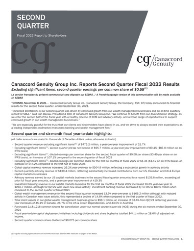 Miniature Canaccord Genuity Group Rapport trimestriel 2022-q2